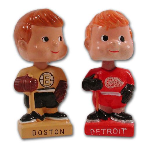 1960s Boston Bruins and Detroit Red Wings Mini Bobbing Head Dolls