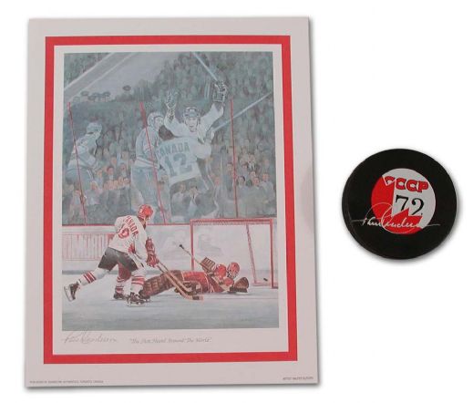 Paul Henderson Autographed Puck & Team Canada Lithograph