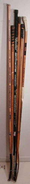 Collection of 6 Game Used Hockey Sticks Including Dean Prentice