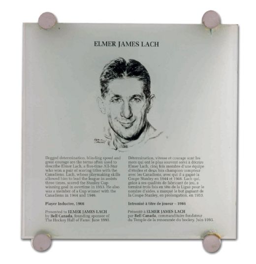 Elmer Lach’s Hockey Hall of Fame Glass Panel (12” x 12”)