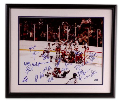 Team Signed 1980 Team USA Miracle On Ice Celebration Framed  Photo (22” x 25”)