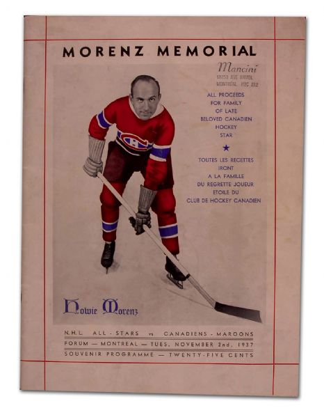 1937 Howie Morenz Memorial Game Program Presented to Mrs. Morenz