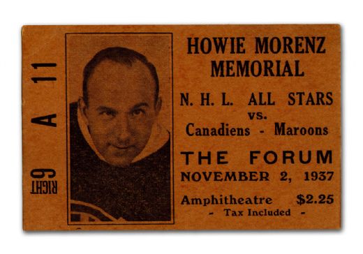 1937 Howie Morenz Memorial Game Ticket Stub