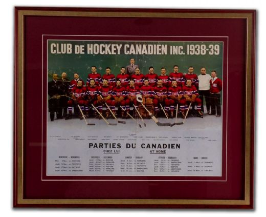 Scarce 1938-39 Montreal Canadiens Framed Team Photo with  Schedule (21” x 25”)