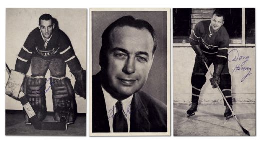 Plante, Harvey & Blake Autographed Canadiens Postcards