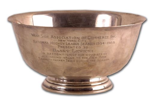 1954-55 Silver Bowl Presented to N.Y. Ranger Danny Lewicki