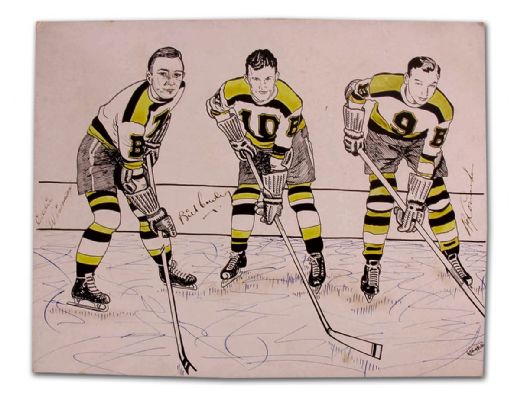 Original Bruins Artwork Autographed by Cowley, Conacher & Wiseman