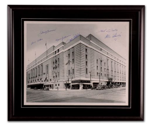 Framed Maple Leaf Gardens Photo Autographed by 6 Hall-of-Famers