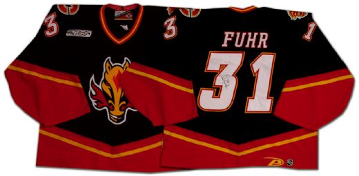 Grant Fuhr’s Autographed 1999-2000 Calgary Flames Game Worn  Third Jersey