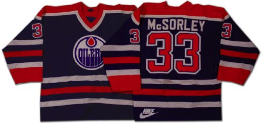 1985-86 Marty McSorley Edmonton Oilers Game Worn Jersey - Destroyed by Doug Risebrough!