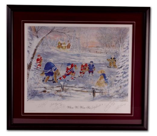 Framed Lithograph Autographed by 6 “Original Six” Hall-of Famers (24” x 28”)