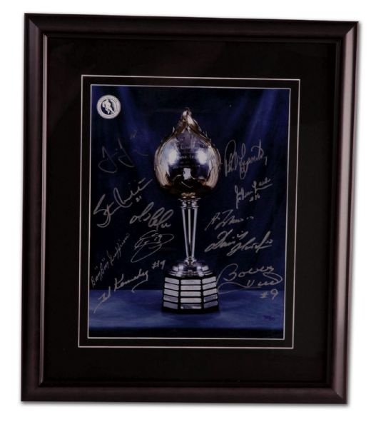 Hart Trophy Framed Photo Display Autographed by 11 Past Winners