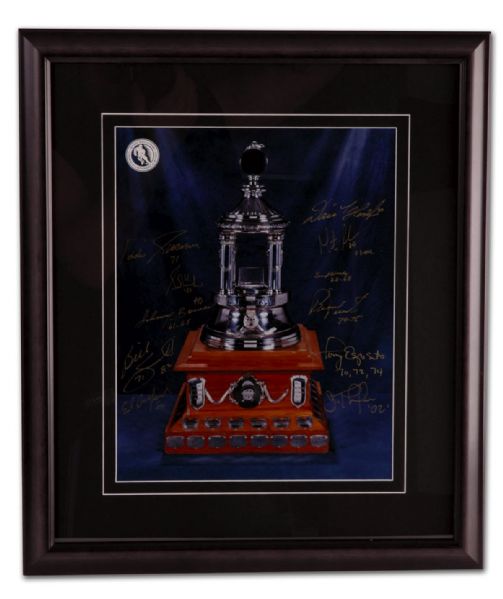 Vezina Trophy Framed Photo Display Autographed by 11 Past Winners