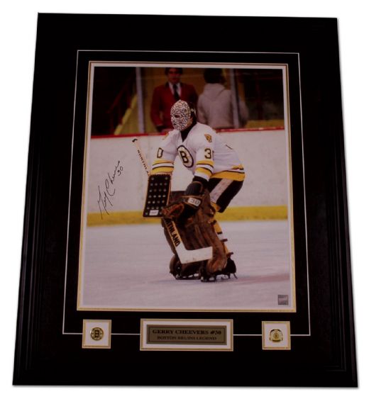  Gerry Cheevers Autographed Framed Photo Display (26” x 31”)