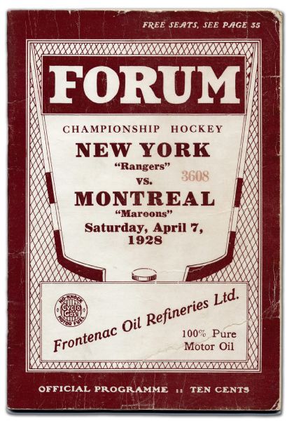 1928 Stanley Cup Finals Program from the Night Lester Patrick  Played Goal!