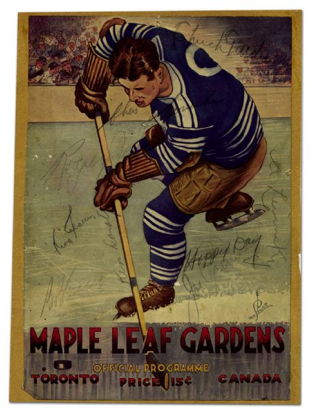 1933 Maple Leafs Program Cover Autographed by Conacher, Clancy,  Day, Chuck Gardiner +++