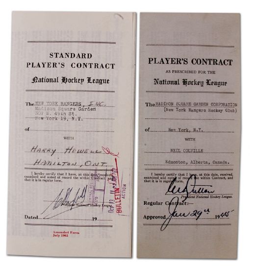 Neil Colville & Harry Howell Ranger Contracts Signed by Six HOFers