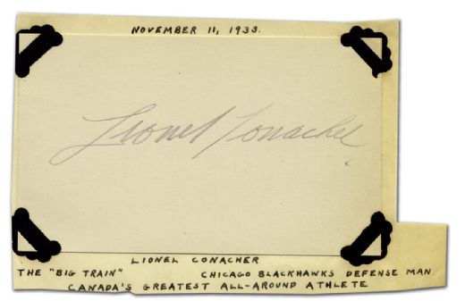 Lionel Conacher Signed Index Card