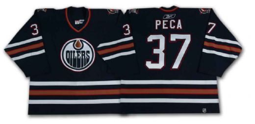 Mike Peca’s 2005-06 Edmonton Oilers Blue Playoffs Game Worn Jersey