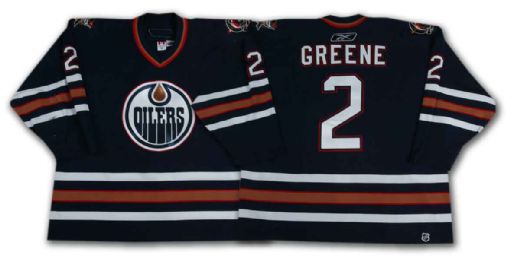 Matt Greene’s 2005-06 Edmonton Oilers Blue Playoffs Game Worn Jersey – Photo Matched!