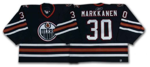 Jussi Markkanen’s 2005-06 Edmonton Oilers Blue Playoffs Game Worn Jersey