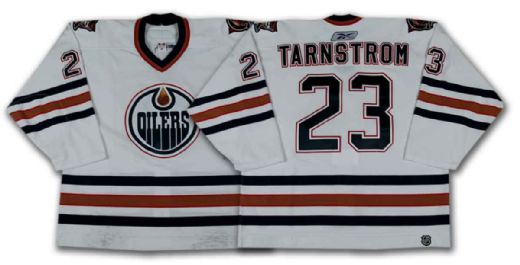 Dick Tarnstrom’s 2005-06 Edmonton Oilers White Playoffs Game Worn Jersey – Photo Matched!