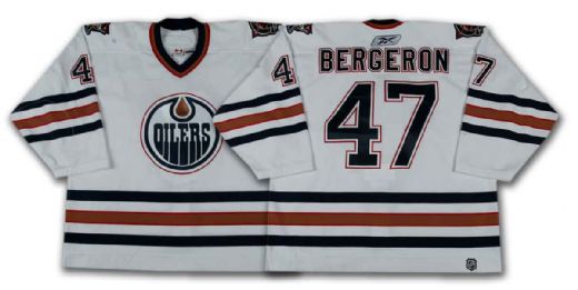 Marc-Andre Bergeron’s 2005-06 Edmonton Oilers White Playoffs Game Worn Jersey – Photo Matched!