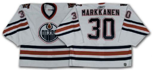 Jussi Markkanen’s 2005-06 Edmonton Oilers White Playoffs Game Worn Jersey