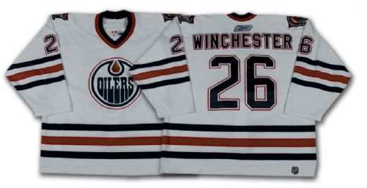 Brad Winchester’s 2005-06 Edmonton Oilers White Playoffs Game Worn Jersey – Photo Matched!