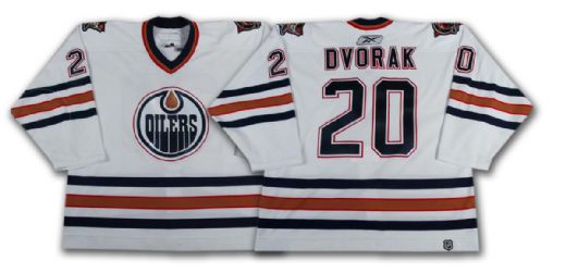 Radek Dvorak’s 2005-06 Edmonton Oilers White Game Worn Jersey – Photo Matched!