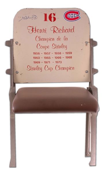 Henri Richard Autographed White Montreal Forum Single Seat