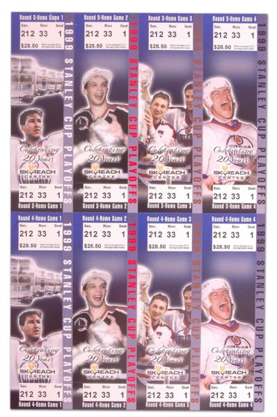 1999 Edmonton Oilers Playoff Ticket Sheet of 8