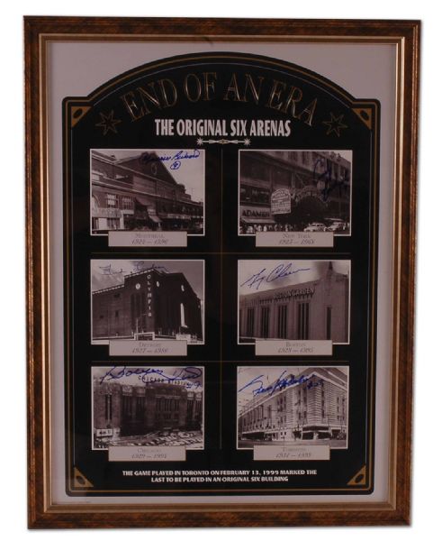 Original Six Arena Framed Display Autographed by 6 HOFers Including Maurice Richard (20” x 26”)