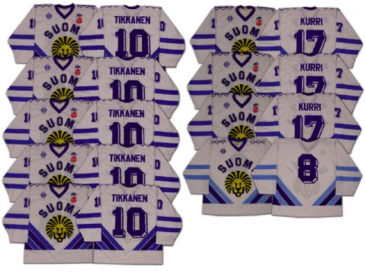1991 Canada Cup Team Finland Jersey Collectionof 9 Including Kurri & Tikkanen