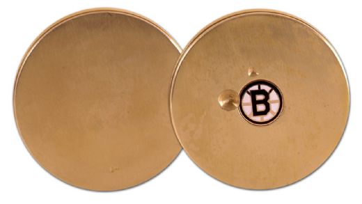 Bobby Orr’s Gold Boston Bruins Puck Given to Alan Eagleson in the 1970s