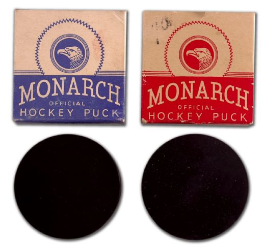 Vintage Hockey Puck Collection of 4 Including 2 in Boxes