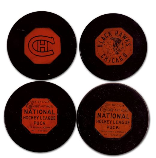 Montreal Canadiens & Chicago Black Hawks Original Six Era Game Pucks