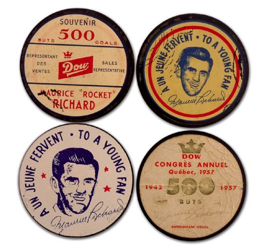 Maurice Richard 500th Goal Commemorative Puck Collection of 4