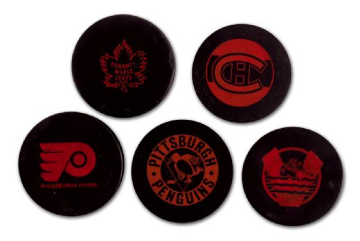 Early-1970s NHL Practice Puck Collection of 5