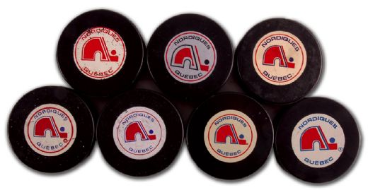 Quebec Nordiques WHA & NHL Puck Collection of 7 Different