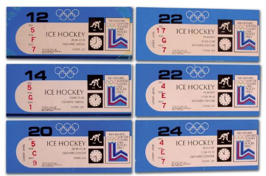 1980 Miracle on Ice & Other Lake Placid Olympic Hockey Ticket Collection of 6