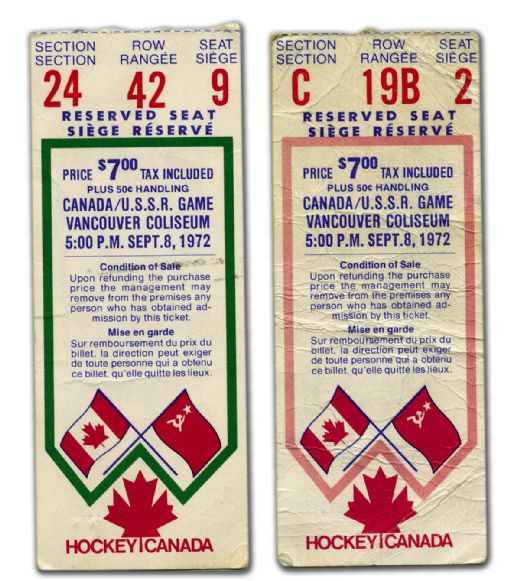Two Ticket Stubs from Game 4 of the 1972 Canada-Russia Series in Vancouver