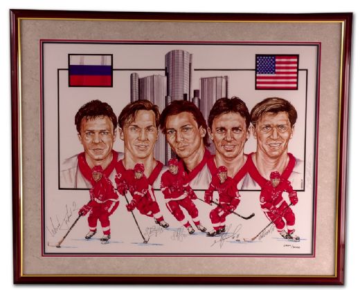 Red Wings Lithograph Autographed by Fetisov, Larionov, Konstantinov, Federov & Kozlov