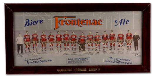 1930s Montreal Canadiens Team Photo/Frontenac Beer Framed Ad (16” x 33”)