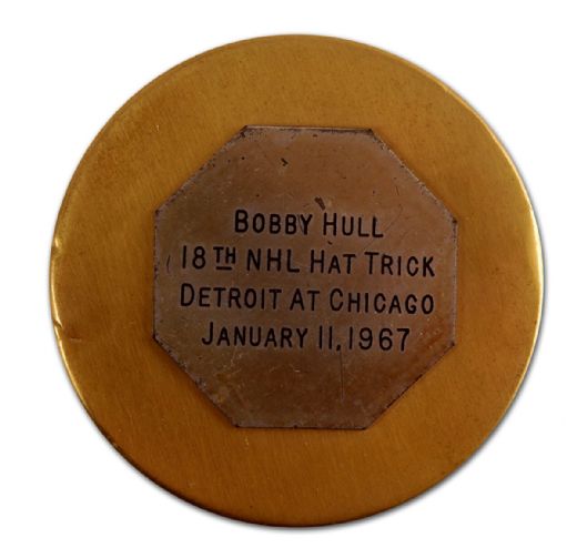 Bobby Hulls 1966-67 18th Career NHL Hat Trick Puck