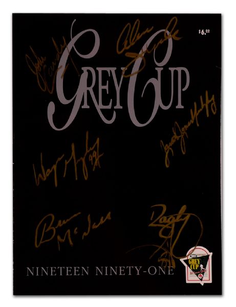 1991 Grey Cup Program Autographed by Gretzky, McNall & Candy ++