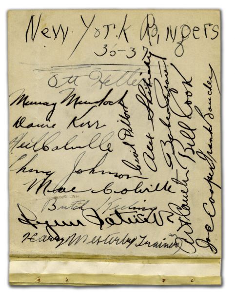 1936-37 New York Rangers Team Signed Autograph Book Page