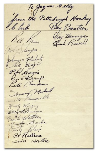 1949-50 AHL Pittsburgh Hornets Team Signed Page Including Tim Horton
