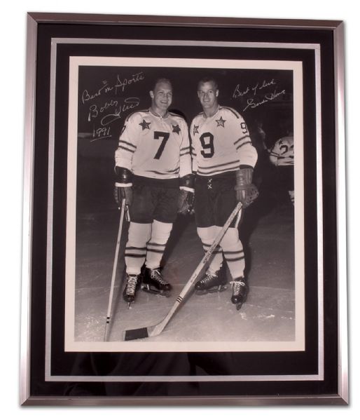 Howe & Hull Autographed Framed Photo & Heroes of Hockey Stick Signed by 25
