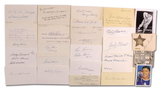Deceased Hall-of-Famer Autograph Collection of 25 Including Taylor, Shore, Joliat, Conacher +++